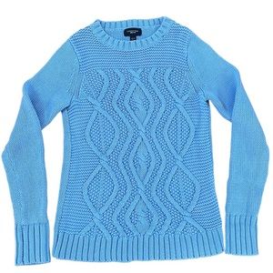 Lands’ End Cable Knit Blue Sweater Women’s S Tall